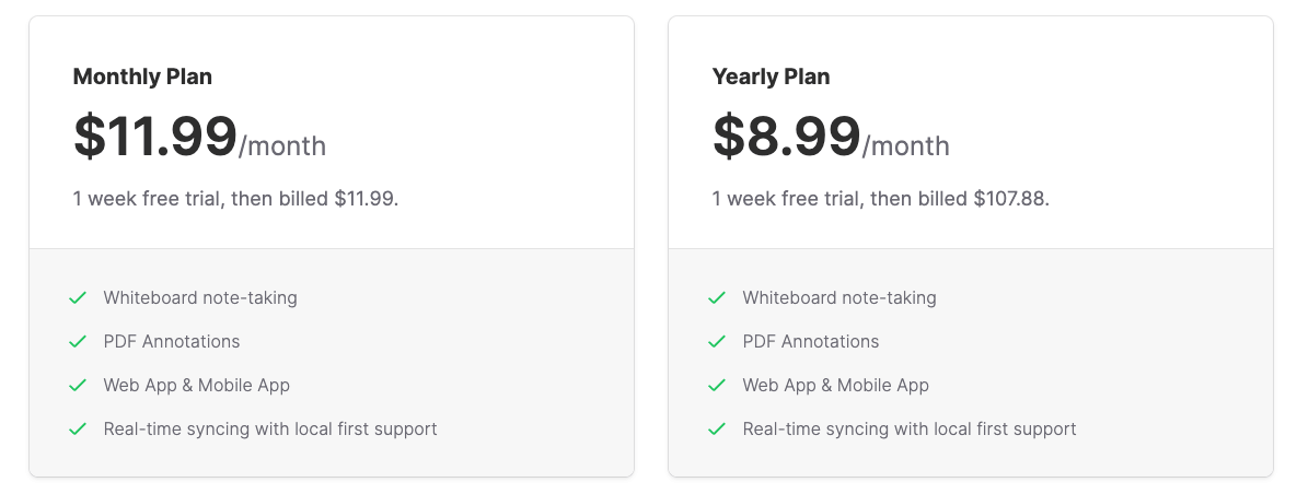 Heptabase 月訂閱及年訂閱費用